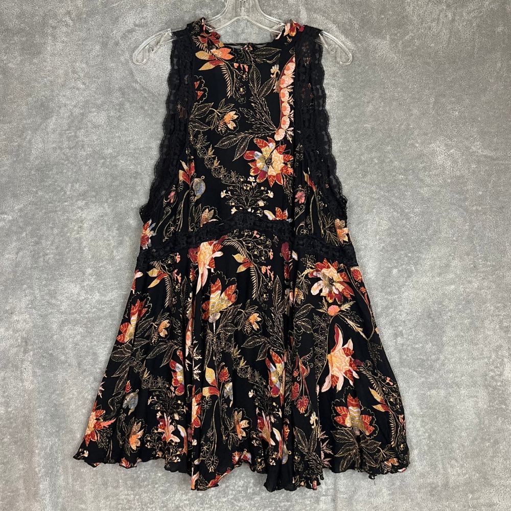 Free People She Moves Sleeveless Mini Dress Womens M Floral Dark Boho